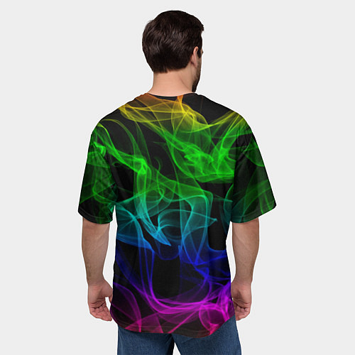 Мужская футболка оверсайз Разноцветный неоновый дым / 3D-принт – фото 4