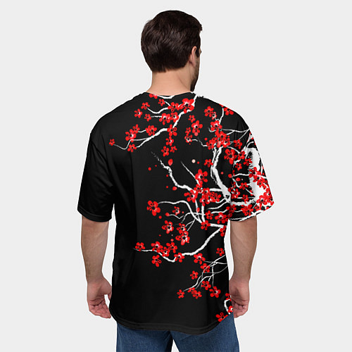 Мужская футболка оверсайз Сакура в цвету / 3D-принт – фото 4