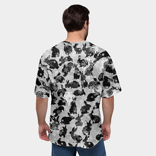 Мужская футболка оверсайз Черные новогодние кролики / 3D-принт – фото 4