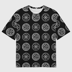 Футболка оверсайз мужская Vegvisir and Aegishjalmur Helm of Awe Black, цвет: 3D-принт