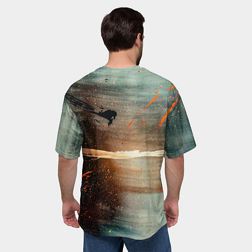 Мужская футболка оверсайз Светло-синий абстрактный фон и брызки красок / 3D-принт – фото 4