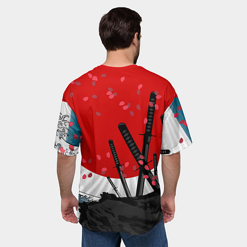 Мужская футболка оверсайз Солнце, волны и катаны / 3D-принт – фото 4