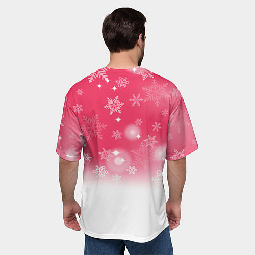 Мужская футболка оверсайз Новогодний котенок на розовом фоне / 3D-принт – фото 4