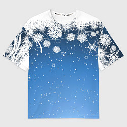 Футболка оверсайз мужская Снежный узор на синем фоне, цвет: 3D-принт