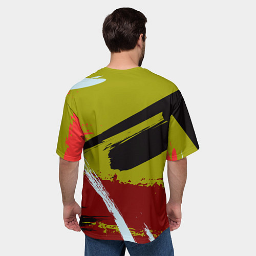 Мужская футболка оверсайз Множество красок на тёмно-зелёном фоне / 3D-принт – фото 4