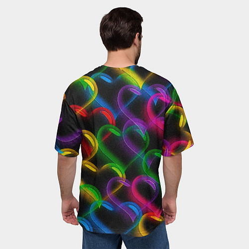 Мужская футболка оверсайз Граффити - неоновые сердца / 3D-принт – фото 4