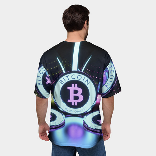 Мужская футболка оверсайз Неоновый светящийся биткоин / 3D-принт – фото 4