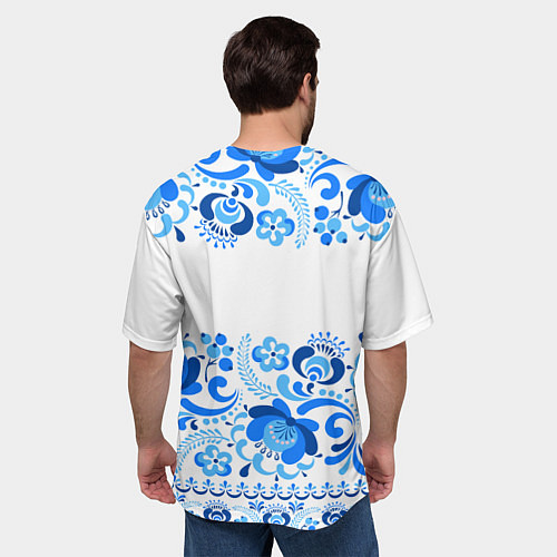 Мужская футболка оверсайз РОССИЯ голубой узор / 3D-принт – фото 4