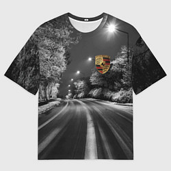 Футболка оверсайз мужская Порше - зимняя дорога, цвет: 3D-принт