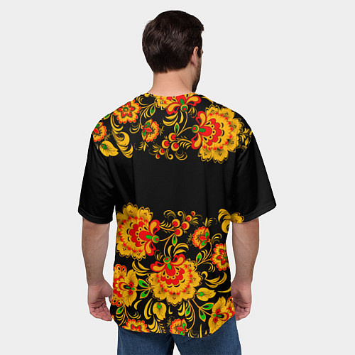 Мужская футболка оверсайз РОССИЯ роспись хохлома / 3D-принт – фото 4