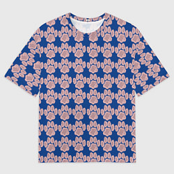 Футболка оверсайз мужская След собаки на синем фоне, цвет: 3D-принт