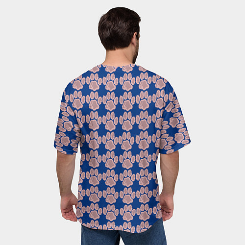 Мужская футболка оверсайз След собаки на синем фоне / 3D-принт – фото 4