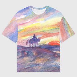 Футболка оверсайз мужская Одинокий всадник в степи на закате, цвет: 3D-принт