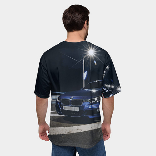 Мужская футболка оверсайз BMW на ночной трассе / 3D-принт – фото 4