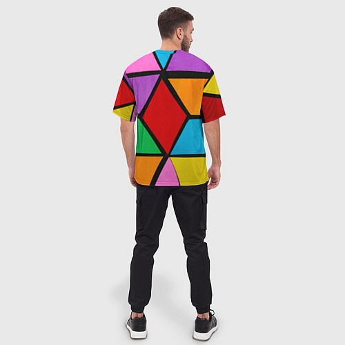 Мужская футболка оверсайз Множество разноцветных ромбов / 3D-принт – фото 4