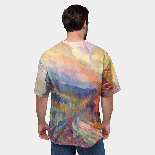 Мужская футболка оверсайз Осенний пейзаж акварель / 3D-принт – фото 4