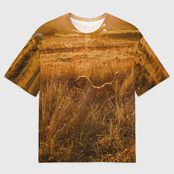 Футболка оверсайз мужская Поле с колосьями и собачка, цвет: 3D-принт