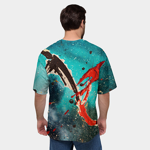 Мужская футболка оверсайз Голубой туман и брызки красок / 3D-принт – фото 4