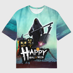 Мужская футболка оверсайз Хэллоуин приходит ночью