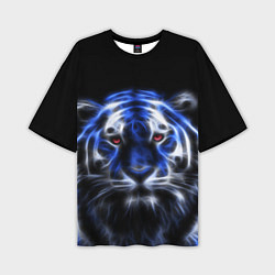 Мужская футболка оверсайз Синий неоновый тигр