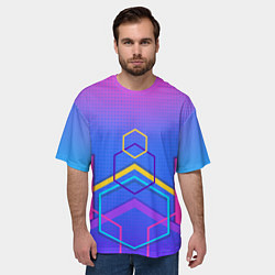 Футболка оверсайз мужская Многоцветный градиент с геометрическими фигурами, цвет: 3D-принт — фото 2