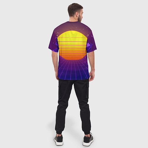 Мужская футболка оверсайз Retro wave sun / 3D-принт – фото 4