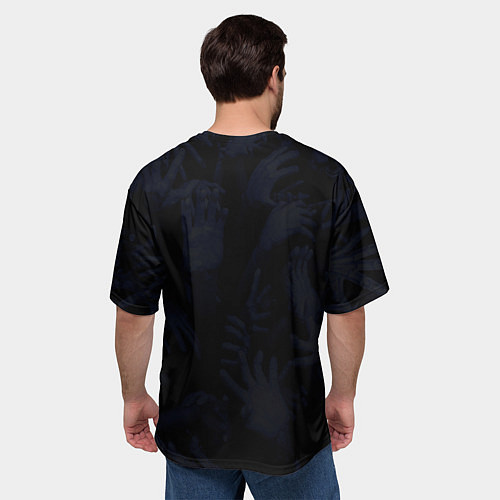 Мужская футболка оверсайз Hands on skull / 3D-принт – фото 4