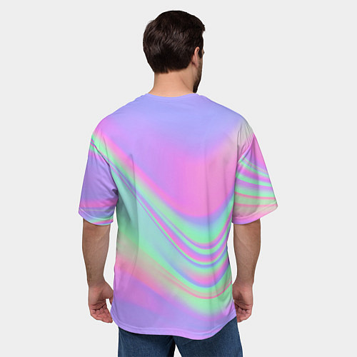Мужская футболка оверсайз Цветные волны / 3D-принт – фото 4