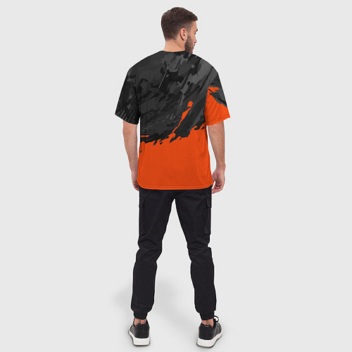 Мужская футболка оверсайз Black & Orange / 3D-принт – фото 4