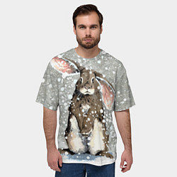 Футболка оверсайз мужская Кролик Снежок Милый, цвет: 3D-принт — фото 2