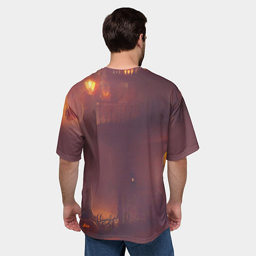 Мужская футболка оверсайз Викторианский дом и старые фонари с тыквами в пурп / 3D-принт – фото 4