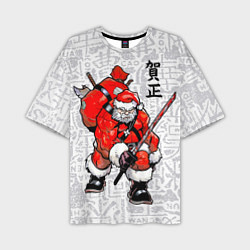 Мужская футболка оверсайз Santa Claus Samurai with katana