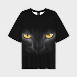 Мужская футболка оверсайз Чёрная кошка с оранжевыми глазами