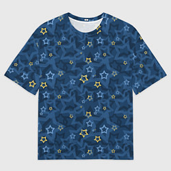 Футболка оверсайз мужская Желтые и синие звезды на синем фоне, цвет: 3D-принт