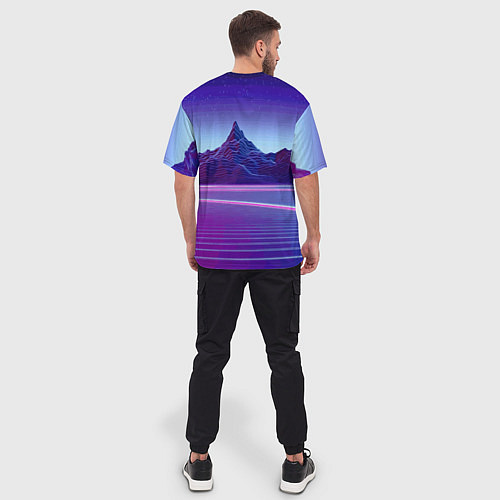 Мужская футболка оверсайз Neon mountains - Vaporwave / 3D-принт – фото 4