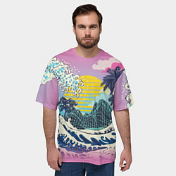 Футболка оверсайз мужская Штормовые океанские волны и пальмы, цвет: 3D-принт — фото 2