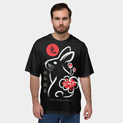 Футболка оверсайз мужская Rabbit with flower, chinese new year, цвет: 3D-принт — фото 2