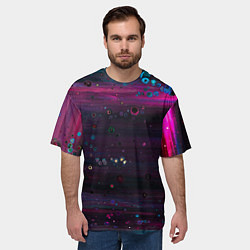 Футболка оверсайз мужская Фиолетовые абстрактные волны и камни, цвет: 3D-принт — фото 2