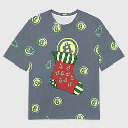 Футболка оверсайз мужская Christmas funny bitcoin, цвет: 3D-принт