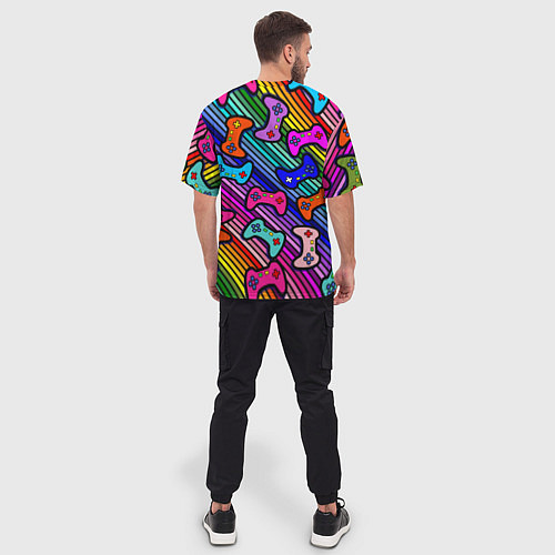 Мужская футболка оверсайз Многоцветные полоски с джойстиками / 3D-принт – фото 4