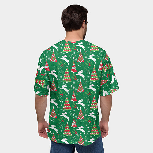 Мужская футболка оверсайз Рождественские кролики / 3D-принт – фото 4