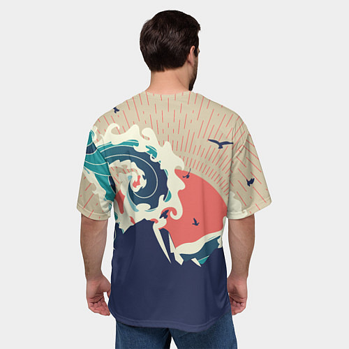 Мужская футболка оверсайз Большая океанская волна и силуэт пустынного остров / 3D-принт – фото 4