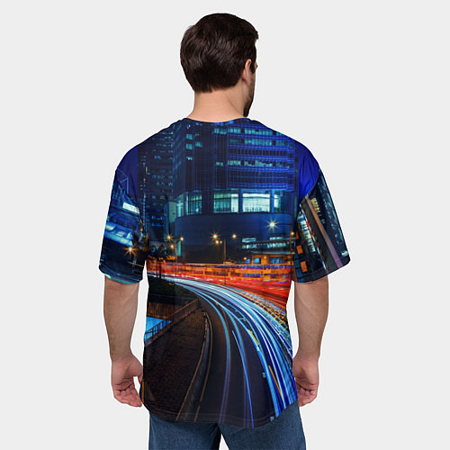 Мужская футболка оверсайз Ночной мегаполис night city / 3D-принт – фото 4