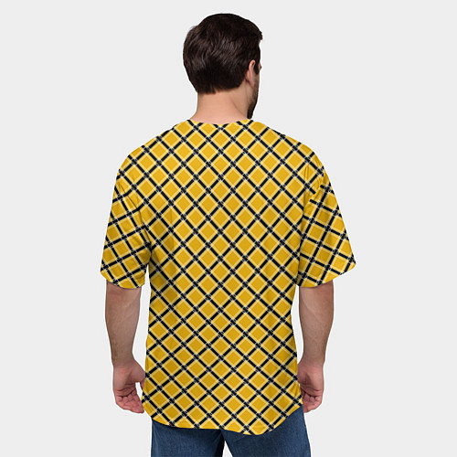 Мужская футболка оверсайз Черно-желтый клетчатый узор / 3D-принт – фото 4