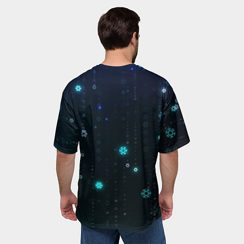 Мужская футболка оверсайз Неоновый дождик из снежинок / 3D-принт – фото 4
