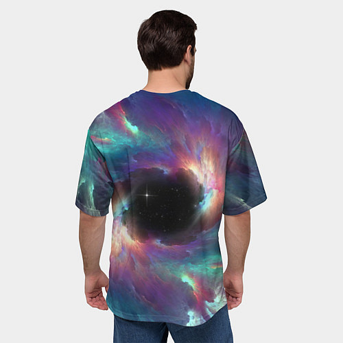 Мужская футболка оверсайз Разноцветное космическое завихрение / 3D-принт – фото 4