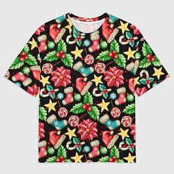 Футболка оверсайз мужская Зимний праздничный орнамент, цвет: 3D-принт