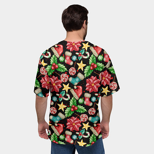 Мужская футболка оверсайз Зимний праздничный орнамент / 3D-принт – фото 4