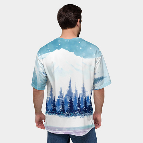 Мужская футболка оверсайз Кролик в зимнем лесу / 3D-принт – фото 4