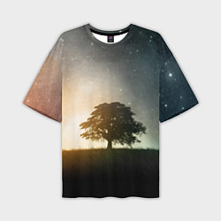 Футболка оверсайз мужская Раскидистое дерево на фоне звёздного неба, цвет: 3D-принт
